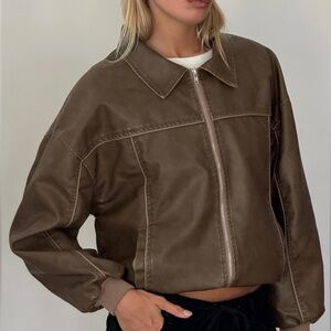 Princess Polly Goldsmith Faux Leather Bomber Jacket